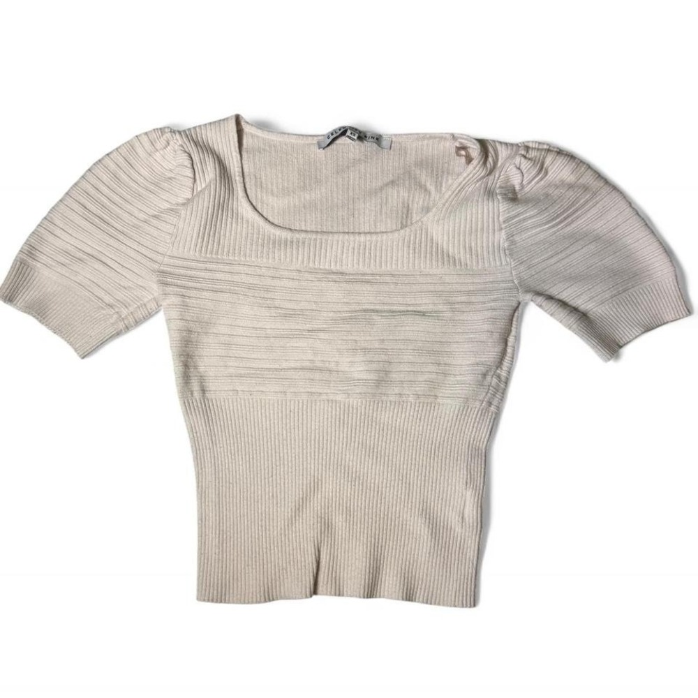 Celebrity Pink size XS off white ribbed square neck fitted slightly cropped top